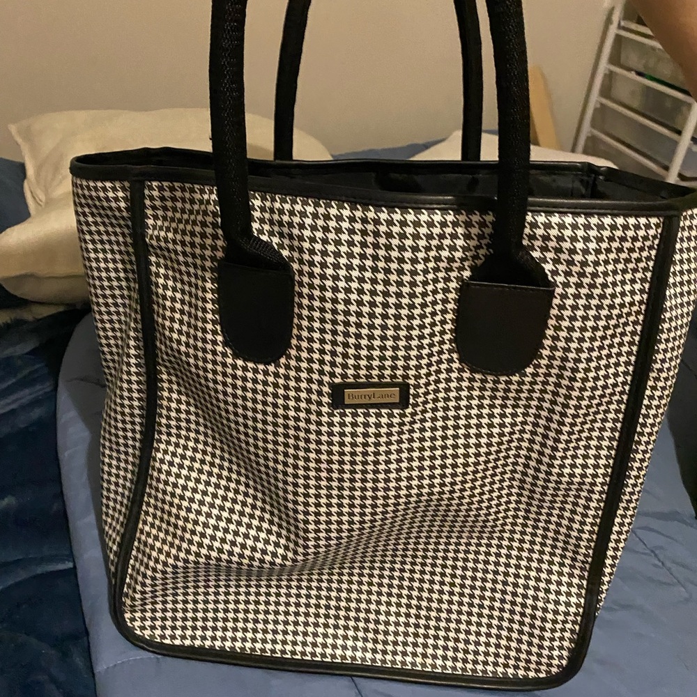 BurryLane Houndstooth Tote with Black Details